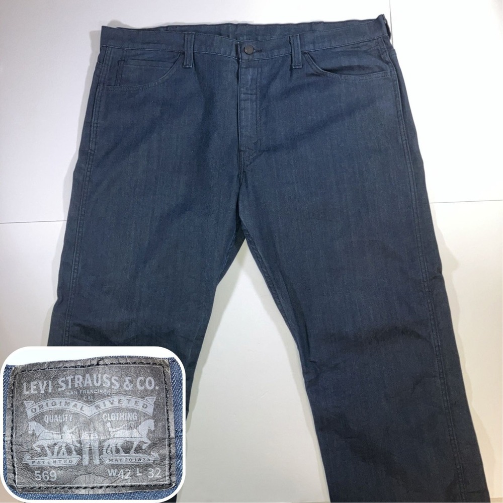 Levi's 569 Loose Straight Jeans Men's 42x32 Dark Blue Stretch Denim